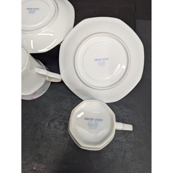 Vintage Savoir Vivre Celina Y0010 Octagonal 6 Oz Teacup with Saucer Set of 2 - Picture 8 of 9